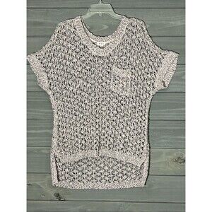 POL Crochet Sweater Womens M Pink Nude Boho Open Weave Airy